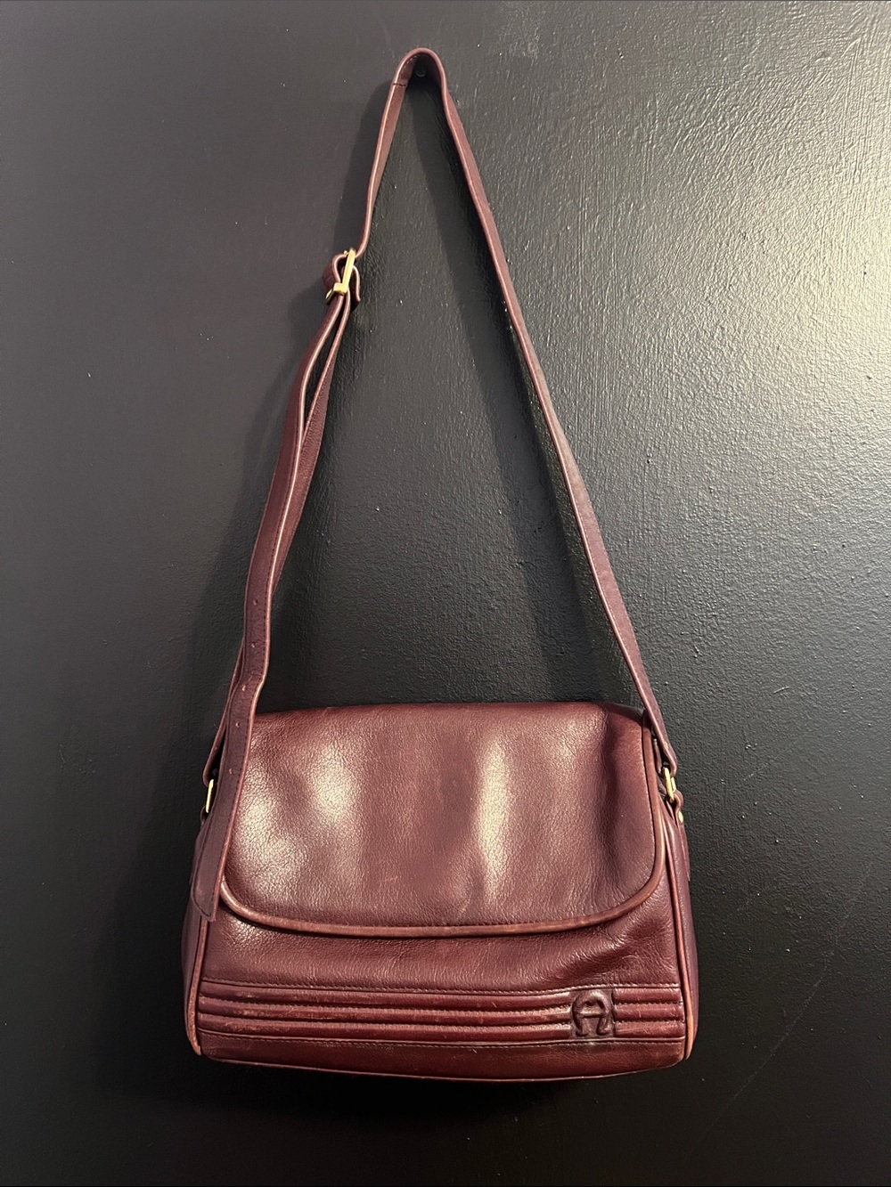 Vintage Aigner Maroon Genuine Leather Shoulder Bag